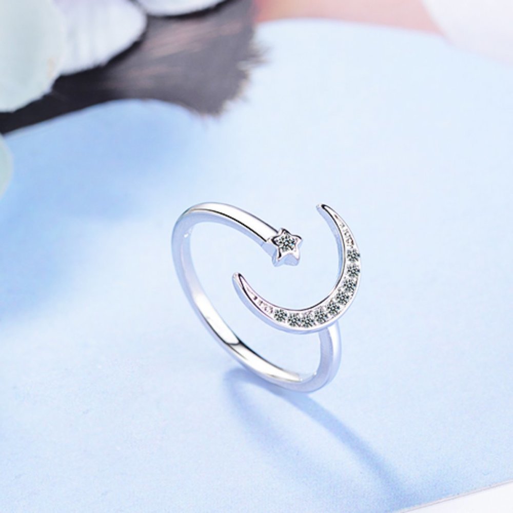 NEW 925 Sterling Silver Moon Star Adjustable Ring - Picture 8 of 8